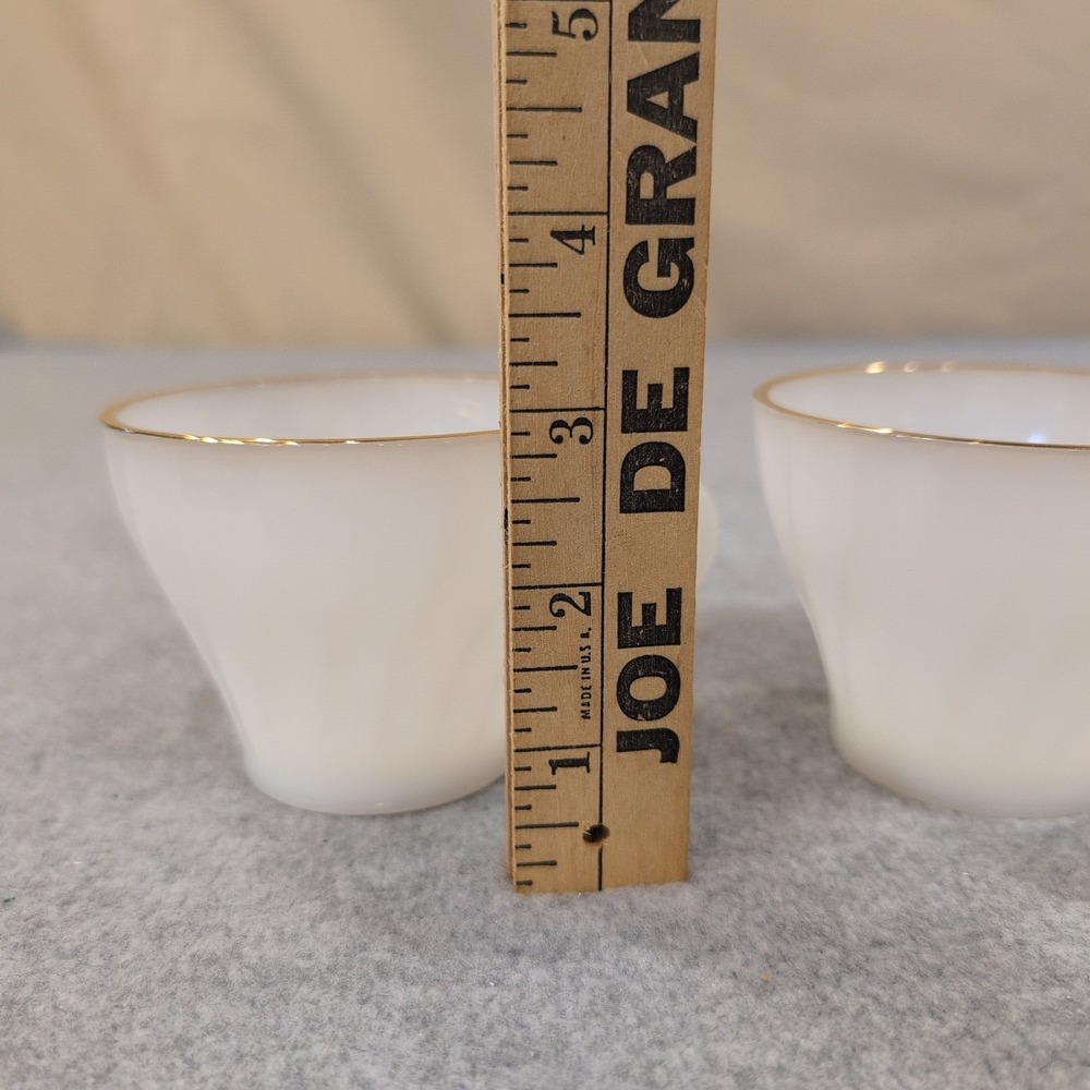 Anchor Hocking Fire King Milk Glass Gold Rim Swirl Tea Cup Set of 2 Vintage - Picture 3 of 5